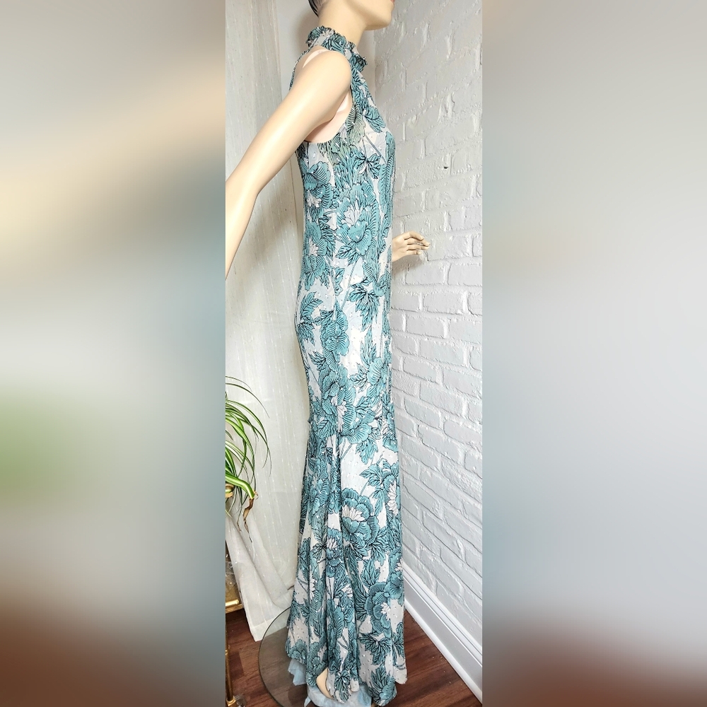 Diane von Furstenberg Floral Halter Maxi Dress Silver Drop Detail Size S - Picture 7 of 13